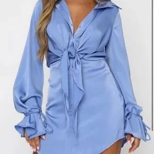 White Fox Boutique | Dresses | White Fox Blue Tie Detail Satin Dress |  Poshmark